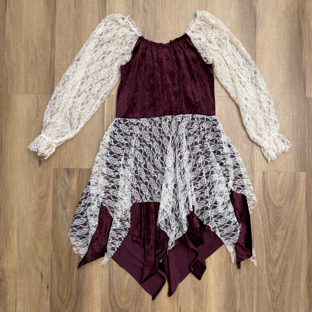 Renaissance Pirate Dress Large Burgundy Lace Y2K Halloween sexy velvet cosplay - Picture 4 of 7